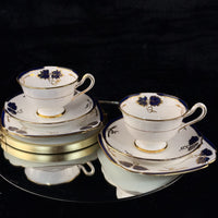 Thumbnail for Rare Royal Albert Crown 1930s Cobalt Blue 2 Trios & Cake Plate Set England. 10