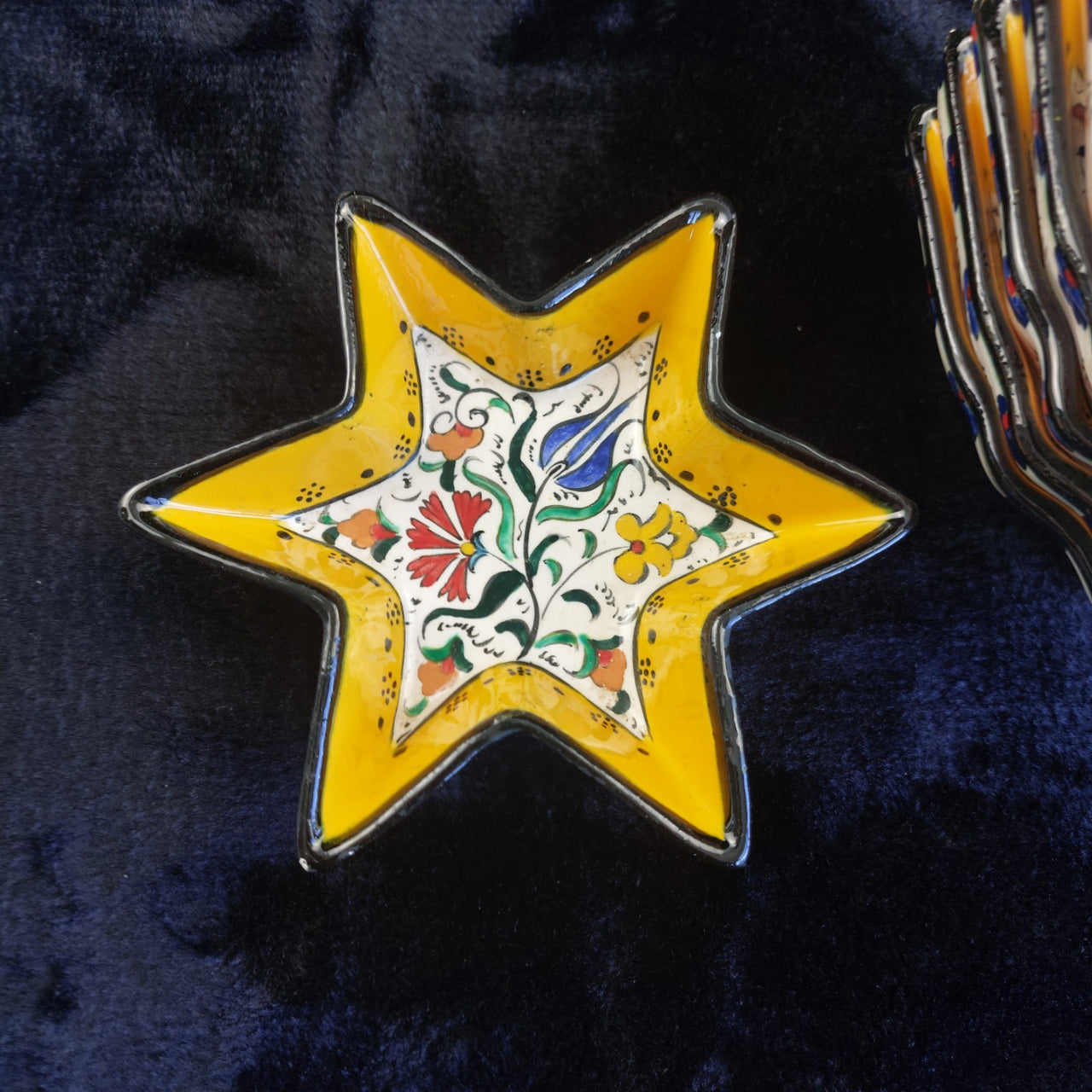 Ceramic Floral Yellow Star Dish Set – Turkish Style 7-Piece Decorative Handmade4