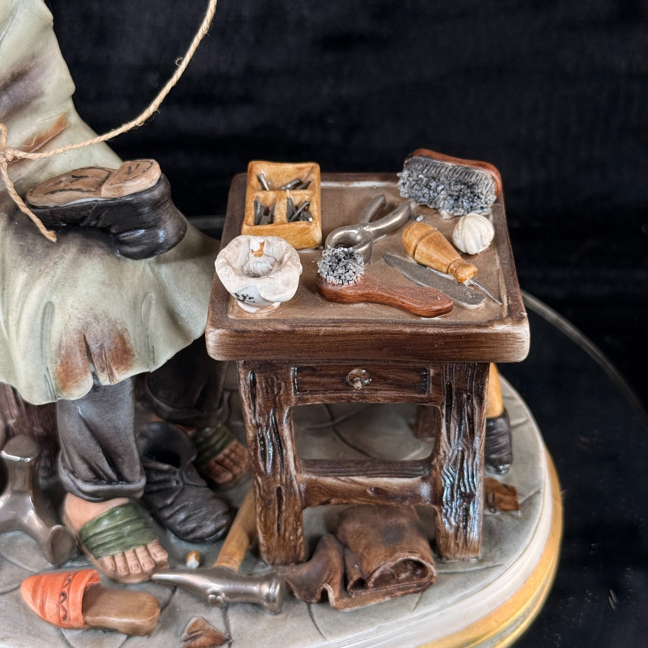 Cortese Capodimonte Figurine Porcelain Shoemaker Scene Italy 1963 Signed 9 in17