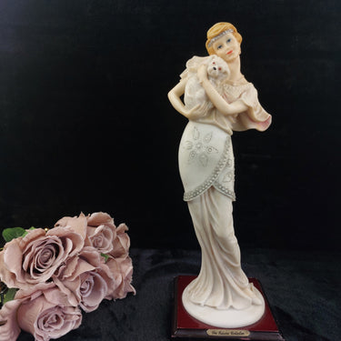 Juliana Collection Figurine, 15in Tall Lady with Dog, large Resin Art Deco Beige0