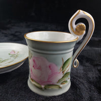 Thumbnail for Capodimonte Hand Painted Cup Italy & Plate Set Pink Rose Gold Rim Floral Sallin/1