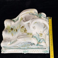 Thumbnail for Antique Porcelain butter dish Tureen Art Nouveau Floral Green Gilt Handle 9