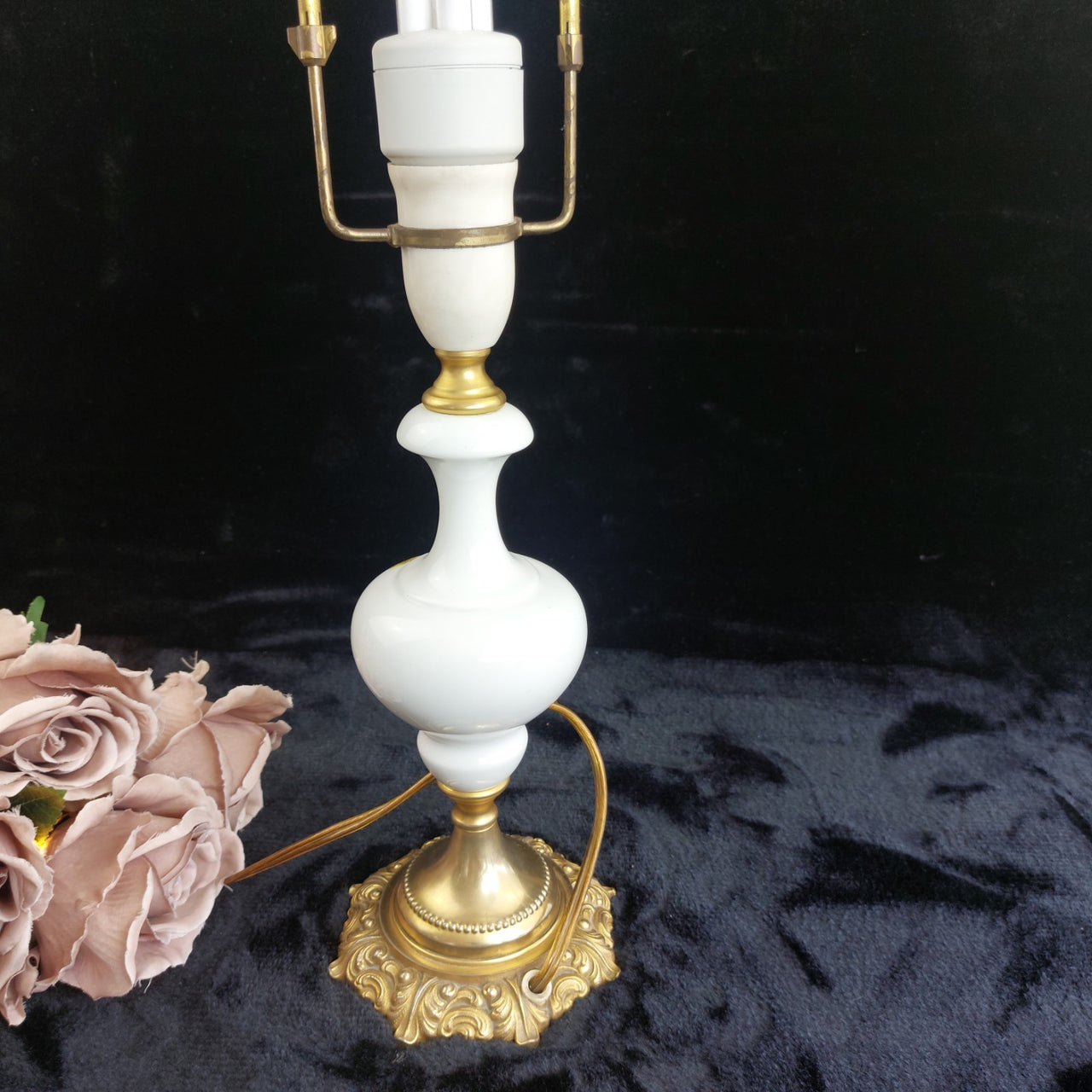 Stunning Italian Porcelain gold brass Floral Table Lamp antique Decor 17" Italy5