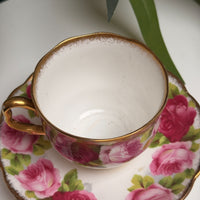Thumbnail for Royal Albert Old English Rose Trio Set Cup Saucer Plate Pink Red Floral Gilded.4