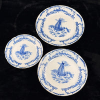 Thumbnail for ANTIQUE Blue&White Delph Transferware Plates x3 1896 Sailboat Windmill Scene Set9