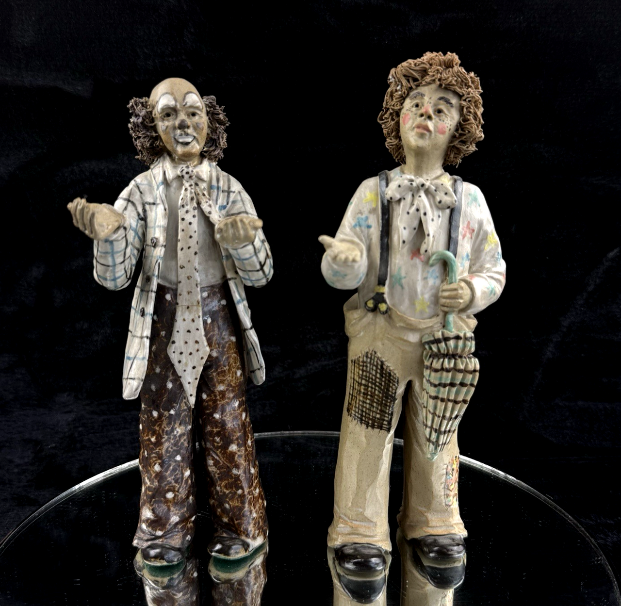 Vintage Rare Signed by JR Art Pottery Clown Clay Figurines Lot of 20