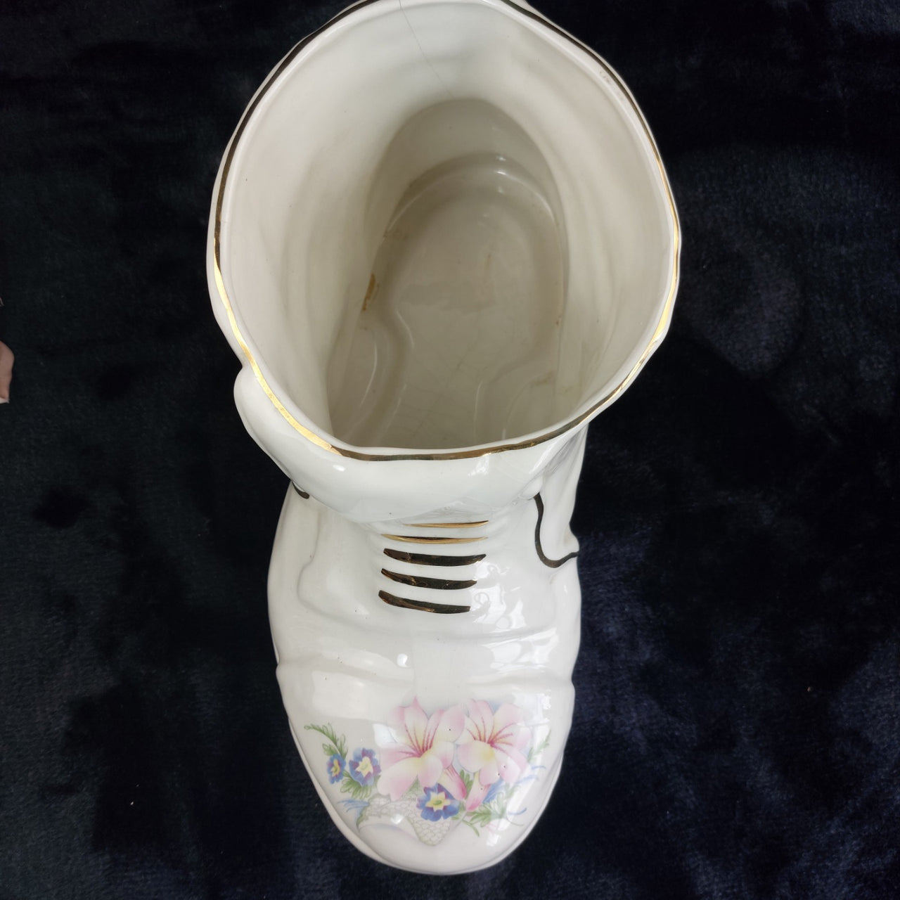 Maryleigh Pottery Floral Boot Vase Gilded Staffordshire 12" Porcelain White9