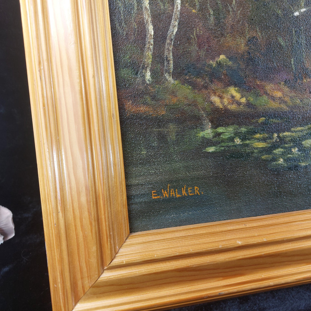 Original Oil on Canvas River Painting – Signed by E. Walker, Landscape See Pics16