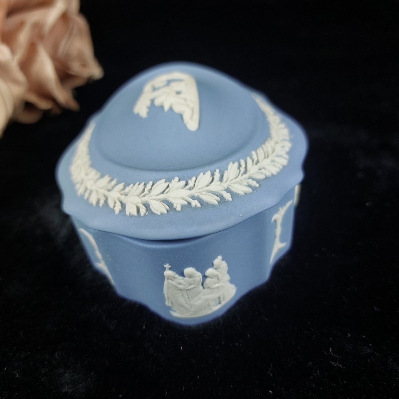 Wedgwood Jasperware  Blue Oval   Elegant Vintage Collectible Trinket Box 10