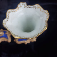Thumbnail for Victorian Antique Blue Porcelain Vases/ ornoments Gold Gilt Leaf Design  Pair 7