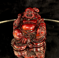 Thumbnail for Vintage Chinese Laughing Buddha Red Resin Figurine Happiness Prosperity Statue0