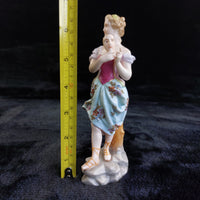 Thumbnail for German Porcelain Lady Figurine Holding Mask Flowered Dress Victorian Antique3