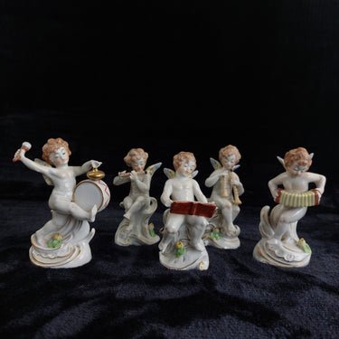 Carl Scheidig Set5 Antique German Porcelain Cherub Musician Figurines Gräfenthal1