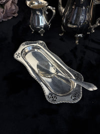 Thumbnail for Vintage SilverPlated Serving Tray and serving Spoon Set rectengle plate3