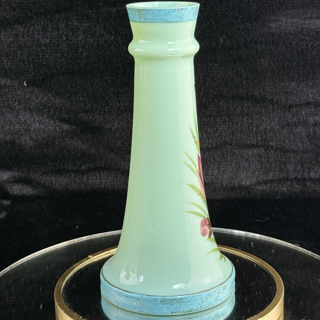 Antique Milk Glass vase Art Glass Vase Turquoise Floral Tall 10” Enameled decor8