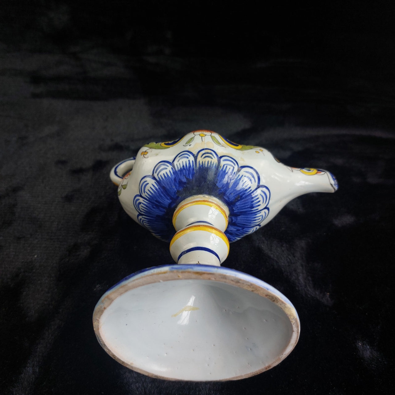 Italian Antique Majolica Faience Candle Holder Floral Hand Painted Coat of Arms 10