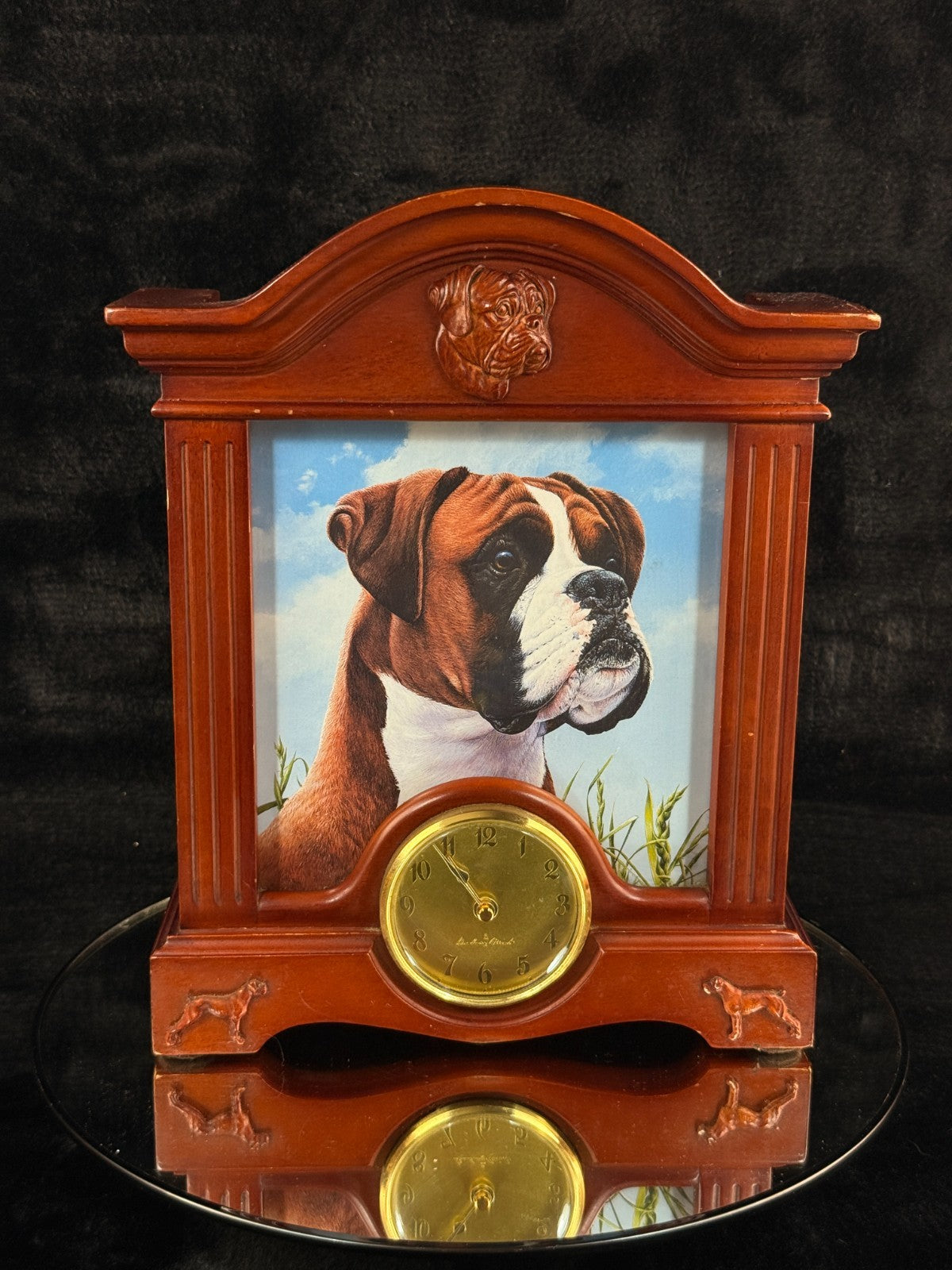 Vtg Boxer Dog Wood Desk Clock & Picture Frame Pet Themed Mantel Decor see pics.4