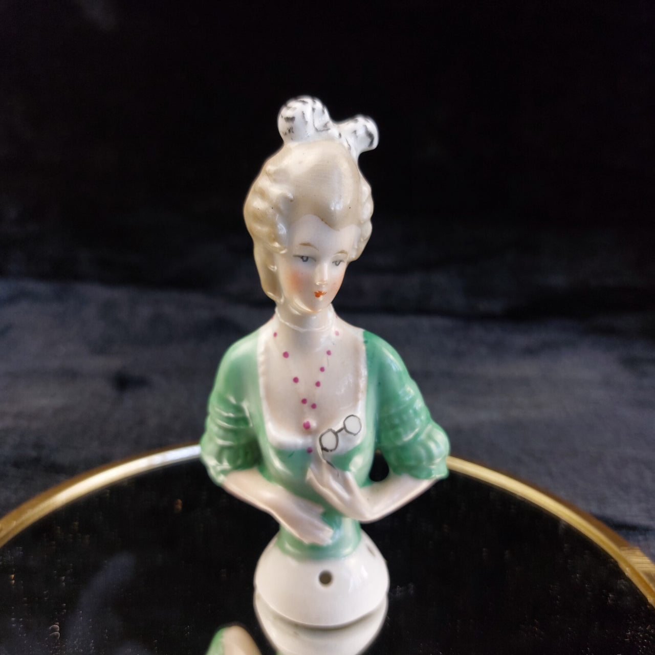 Germany Half Porcelain Doll Pair Lady Figurines Hand Painted 4.2 in 1006 Vintage5