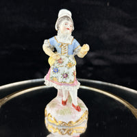 Thumbnail for Antique German Dresden Figurine  Porcelain Woman Floral Dress Lace Trim Repaired0