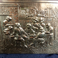 Thumbnail for Gold Brass Magazine Rack Tavern Scene Handle Wood Back  Vintage  1