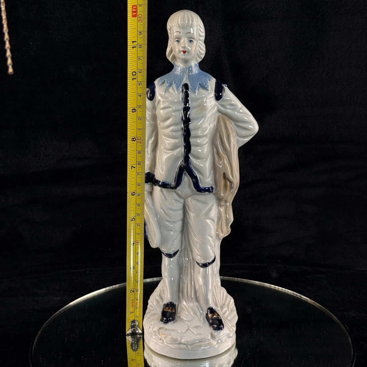 Antique Porcelain Colonial Figurine White Blue Gold Trim 11" Hand Painted gift10