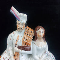 Thumbnail for Staffordshire Century 19th Figurine Bagpiper Couple Clock Large Scottish 14