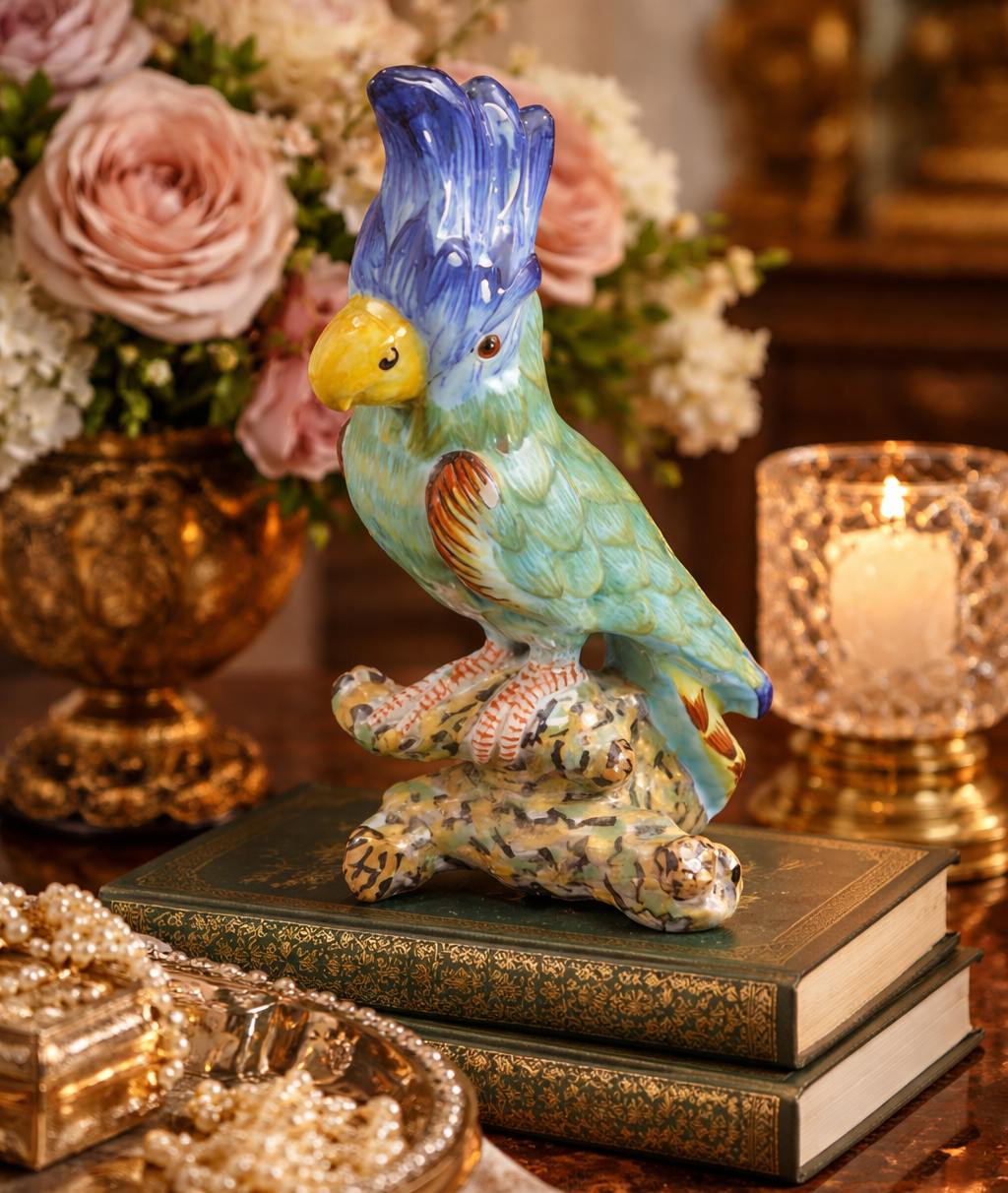 Antique c1890 France Desvres Fourmaintraux Parrot Faience porcelain Cockatoo 10"0