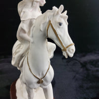 Thumbnail for The White Lady Figurine Elegant Matte Bisque Horseback Rider on Wood Base 12