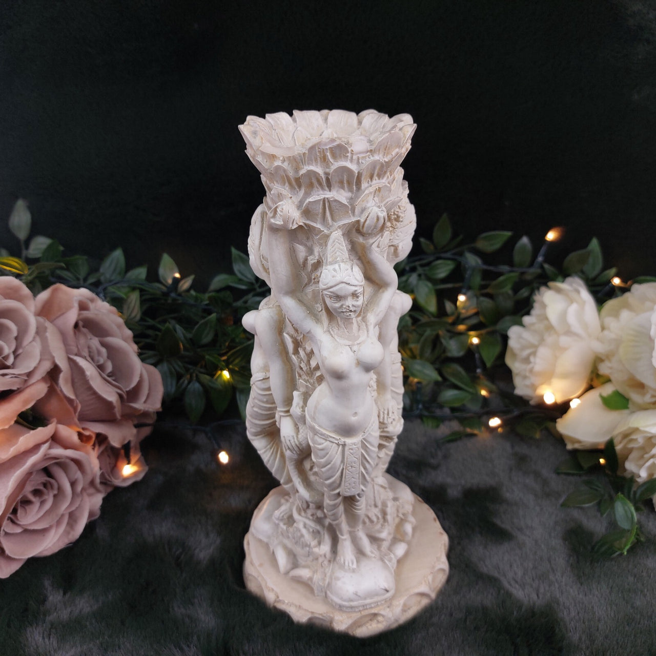 Vintage Hindu Temple Dancer Sculpture Vase – Ornate Goddess Figurine, Damaged14