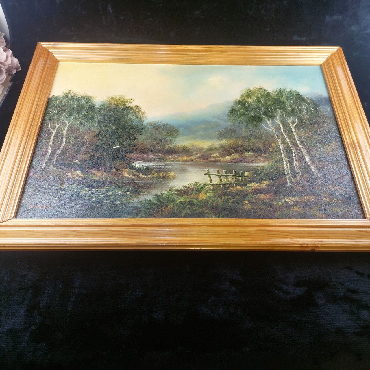 Original Oil on Canvas River Painting – Signed by E. Walker, Landscape See Pics17