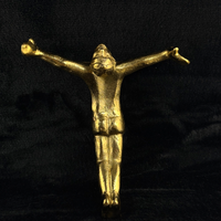 Thumbnail for Gold Brass Wall Hanger Man Figure Sculpture Heavy 719g Keyhole Mount 8” Brutalis7