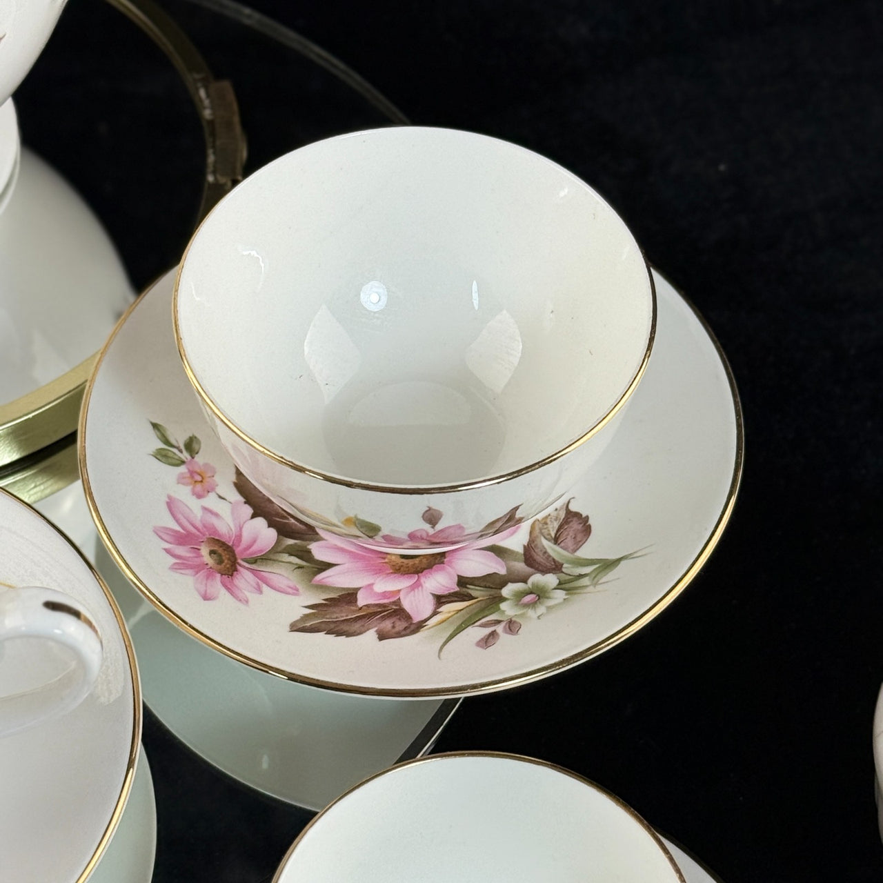 Royal Grafton Fine Bone China Tea Set Pink Floral 14 Piece England Vintage Gold.12