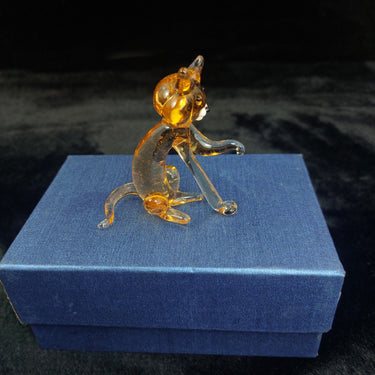 Handmade Glass Amber Cat Figurine Sitting Clear Legs 3