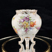Thumbnail for 19th century antique Dresden Porcelain Vase Floral Tripod Legs 19th C Repaired0