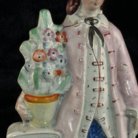 Thumbnail for 1800s antique Staffordshire Figurine Man Pink Jacket Floral Column repaired15