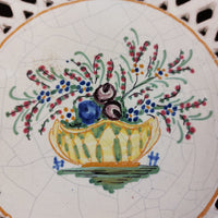 Thumbnail for Mid-Century Italian Ceramic Lattice Bowl Hand-Painted Floral Design, gift plate.3