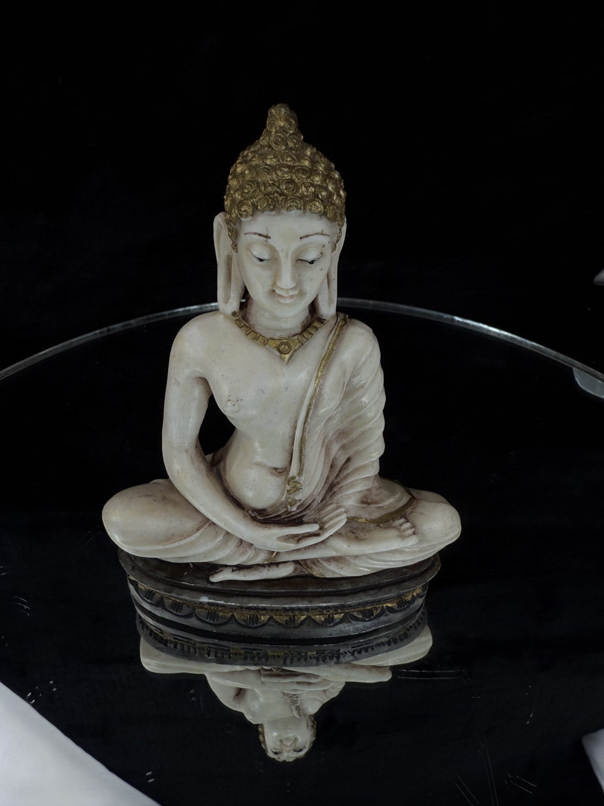 Hand-Carved Gold and White Seated Buddha Figurine, Religious Art Statue decort4