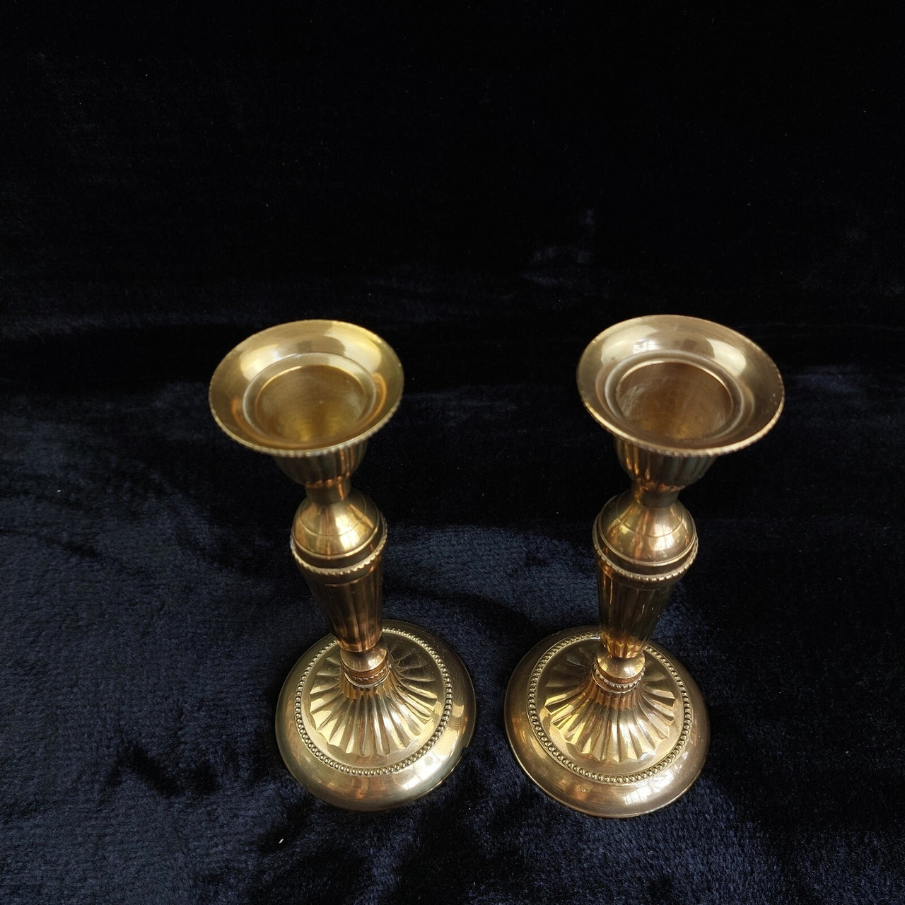 Brass Made in India Pair Ribbed Candle Holders Vintage Solid Brass Candlest 7.5"2