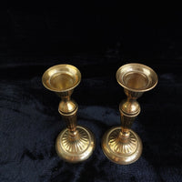 Thumbnail for Brass Made in India Pair Ribbed Candle Holders Vintage Solid Brass Candlest 7.5