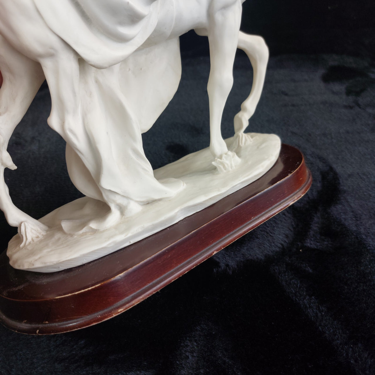 The White Lady Figurine Elegant Matte Bisque Horseback Rider on Wood Base 12"11