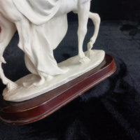 Thumbnail for The White Lady Figurine Elegant Matte Bisque Horseback Rider on Wood Base 12