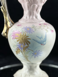 Thumbnail for Victorian Style Floral Pitcher Vase Pink Gold Handle Bird Flowers 13