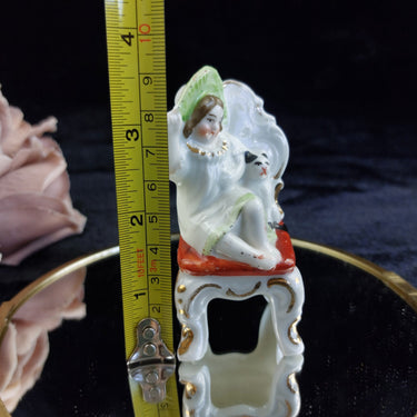 Antique Porcelain Girl with Dog Figurine Seated Chair 3.5 in gift1