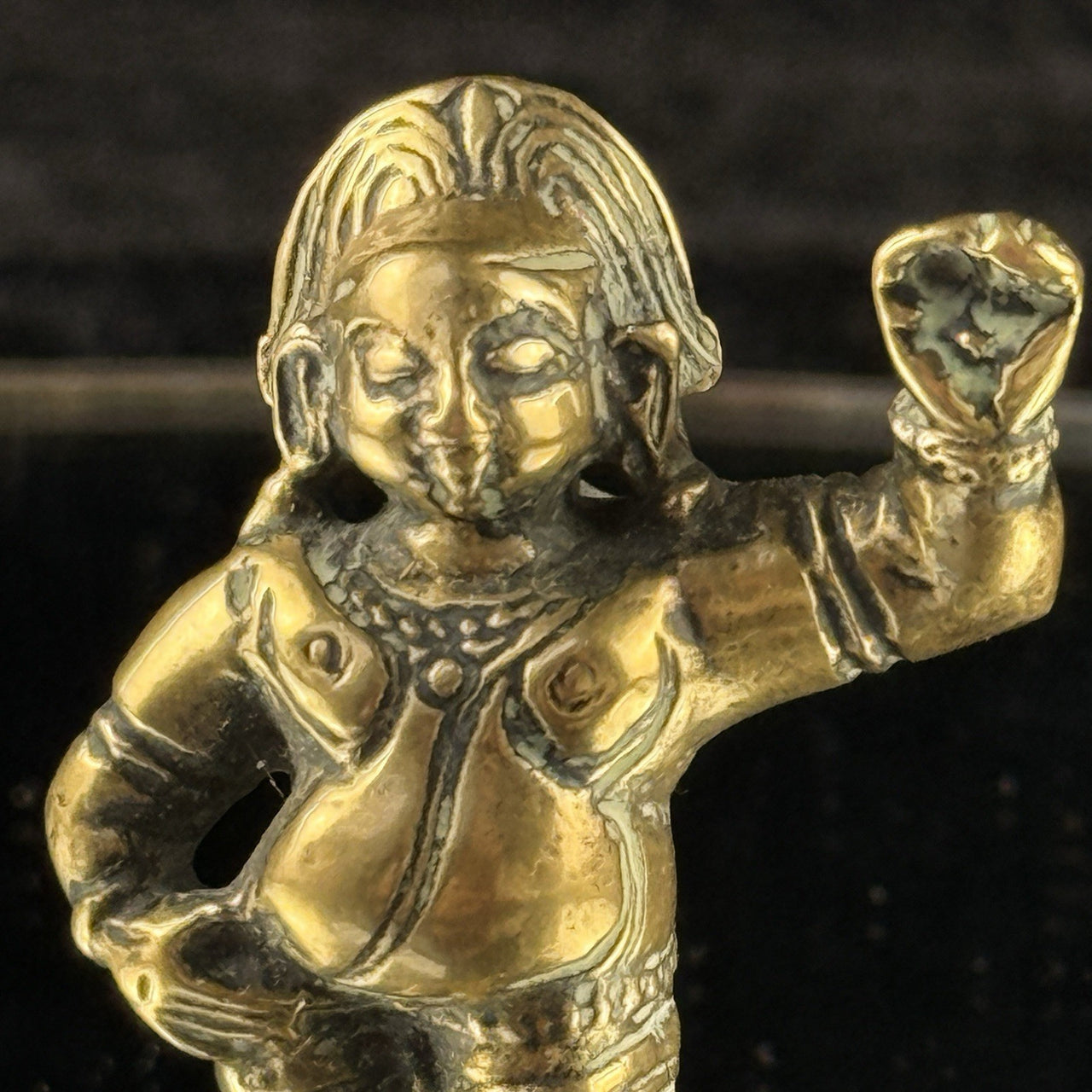 1800s Antique Brass Bala Krishna Statue India Hindu Deity Dancing Pose Figure 3”3