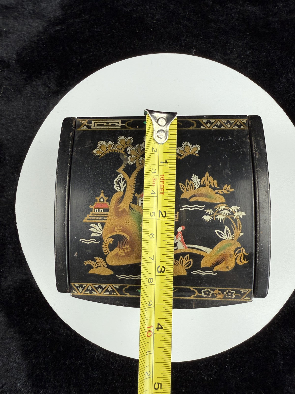 Vintage Quality Japanese Style Black Lacquer Trinket Box with FoldUp Lid, Hand10