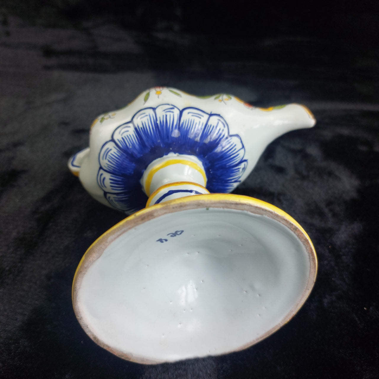 Antique Italian Faience Majolica Candle Holder Hand Painted Coat of Arms Floral8