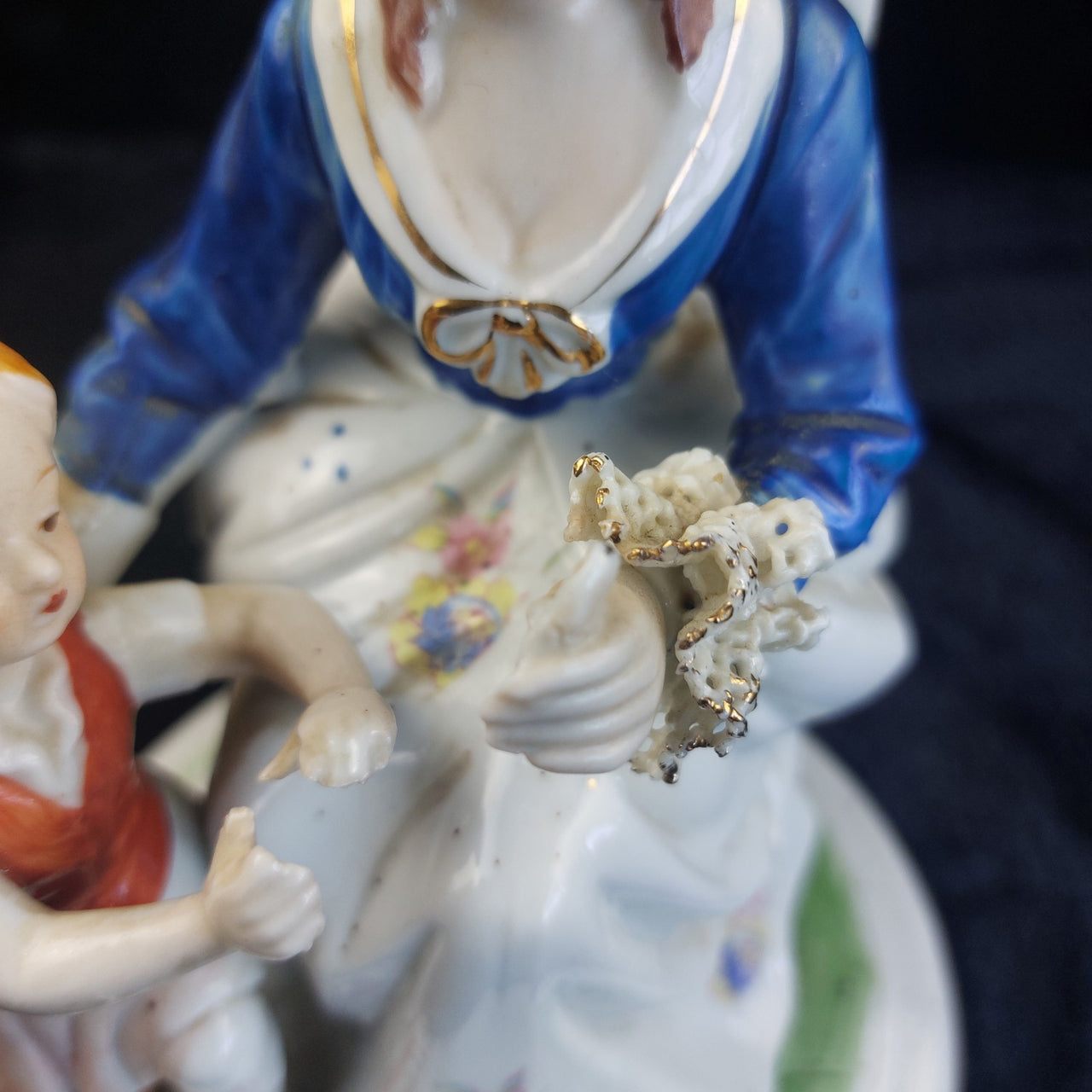 Vintage Lady Porcelain And Girl Figurine Hand Painted Lace Detail see the pics.13