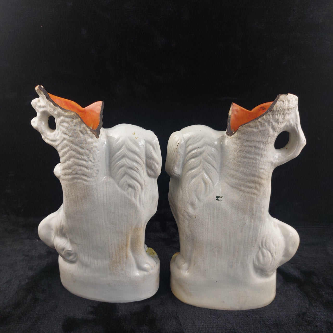 Rare Antique Dog Staffordshire Pair 13â Mantle porcelain Victorian decor White2