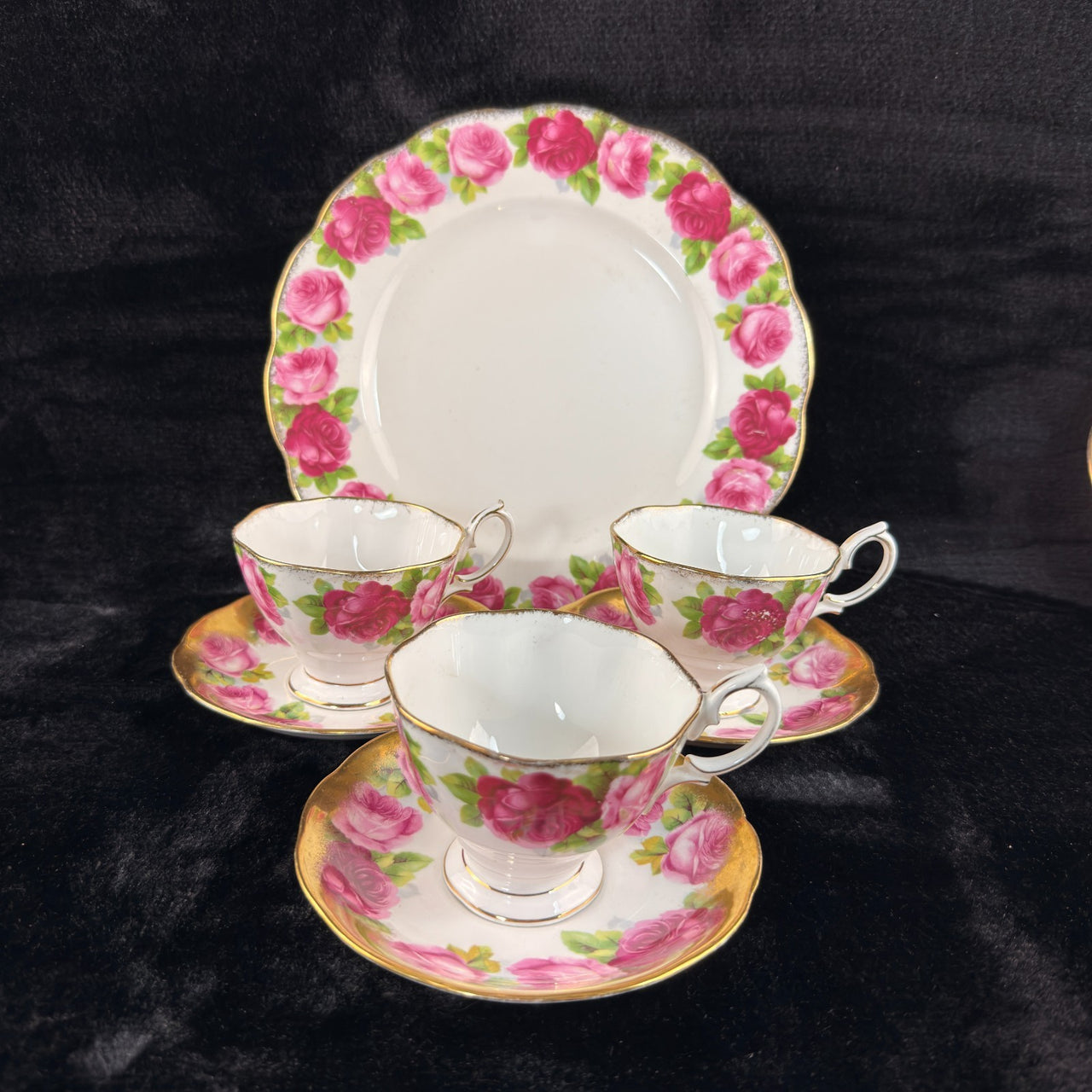 Royal Albert Pink Rose tea set of 3 &serving plate England stunning 7p tea set 2