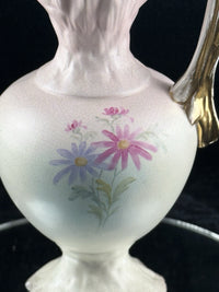 Thumbnail for Victorian Style Floral Pitcher Vase Pink Gold Handle Bird Flowers 13